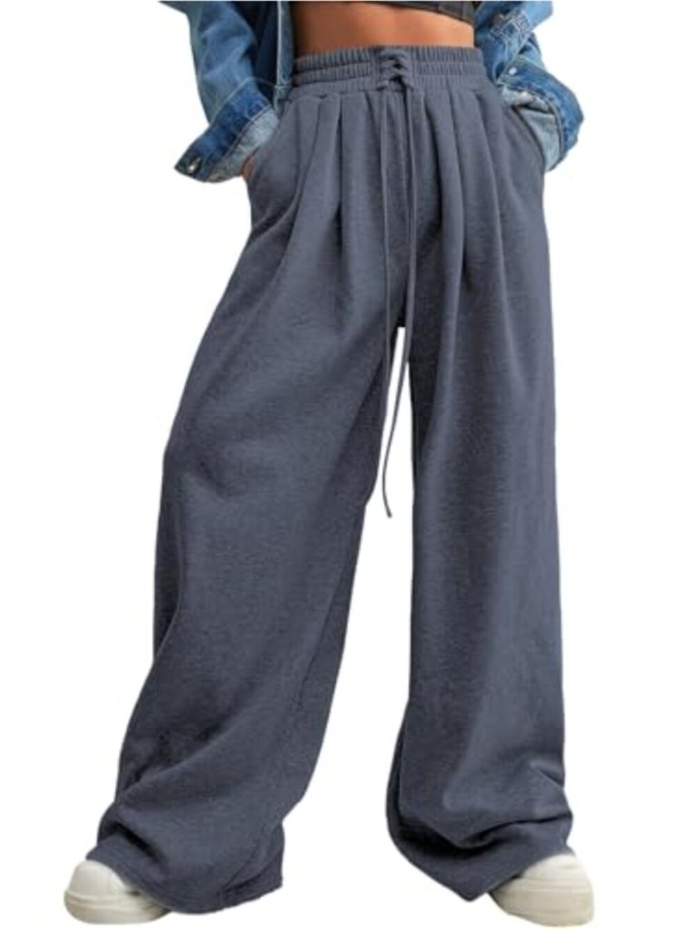 Wide Leg Sweatpants High Waisted Drawstring Loose Long Pants with Pockets